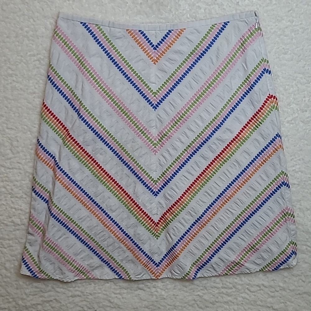 Talbots White A-Line Skirt with Colorful Chevron Stripes size 14